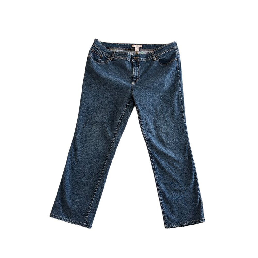 Chico's Size 3 36"x26.5"Regular Blue Denim Straight Leg Jeans Women's Stretch